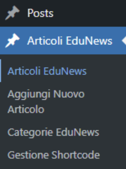 Figura 1: Menu Articoli EduNews nel pannello WordPress